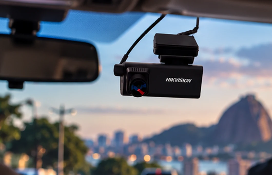 Câmera veicular Hikvision instalada no para-brisa